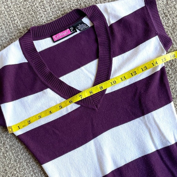 Striped Long V-Neck Knit Sweater Top Cap Sleeve SMALL SAY WHAT - Picture 5 of 8